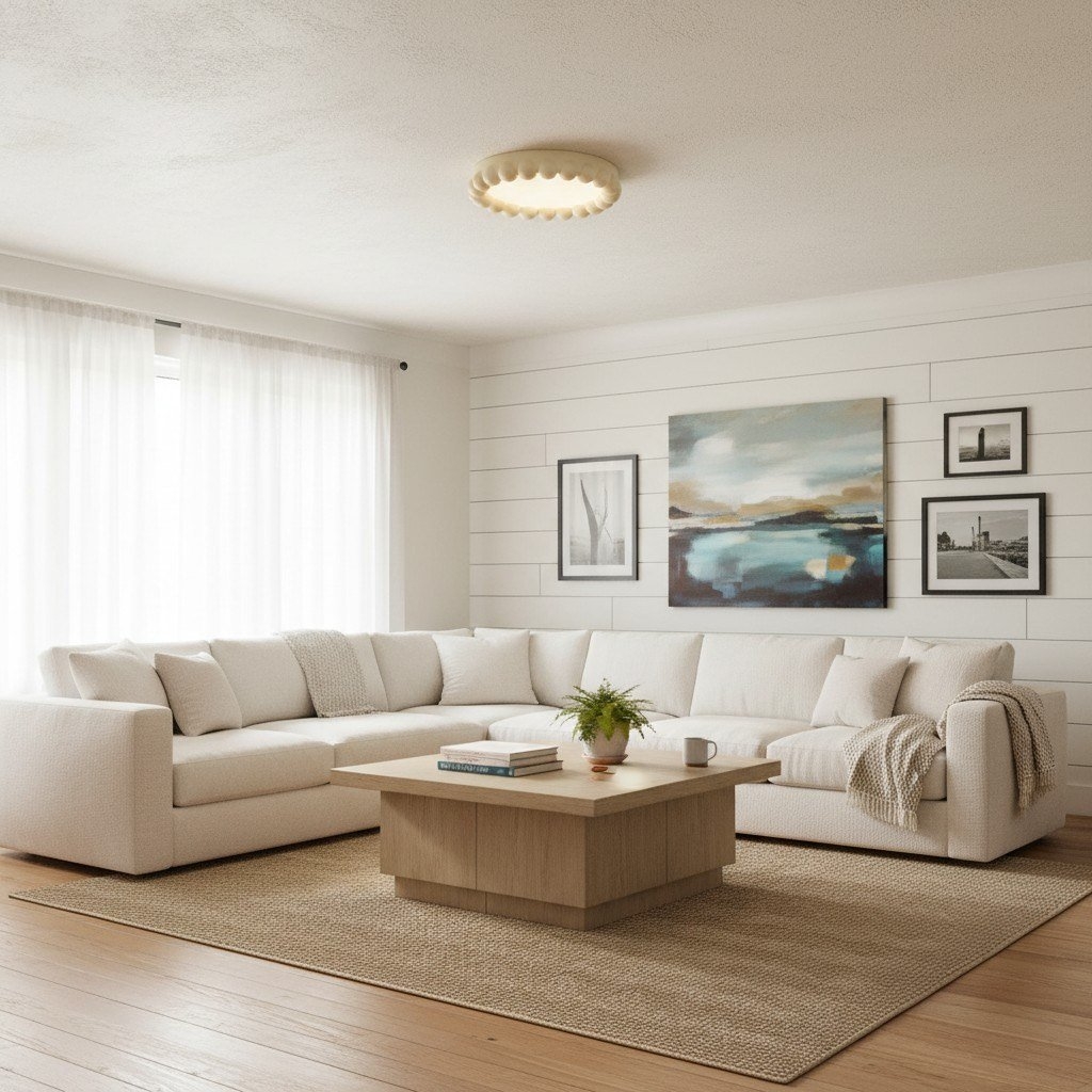 Orilux Resin Acrylic Cream Round Ceiling Lamp – Bedroom and Office T562