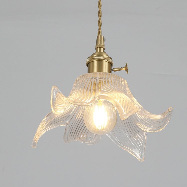 Traditional Japanese Brass Walnut Glass Ceramic Cylinder Conic Flower Bowl 1-Light Pendant Light For Dining Room T260