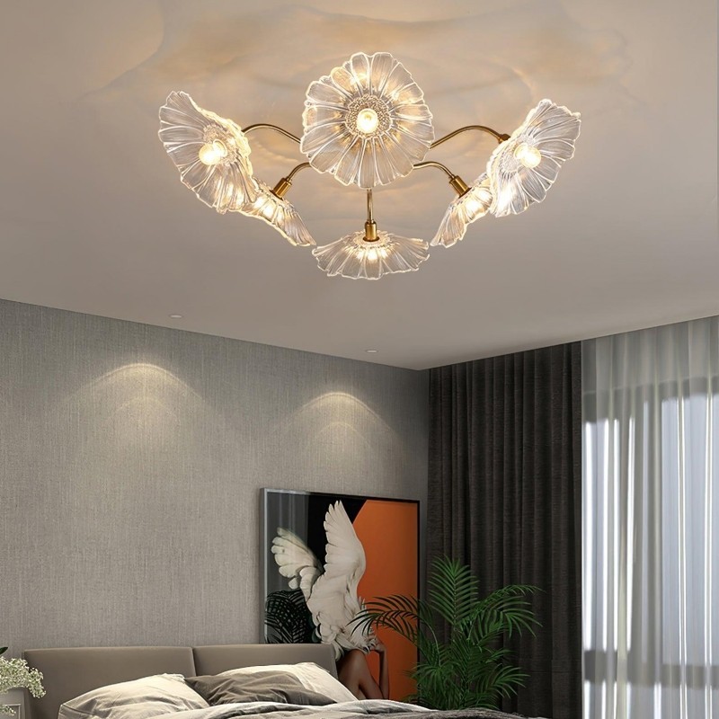 Lotus Leaf Glass Ceiling Lamp for Living Room