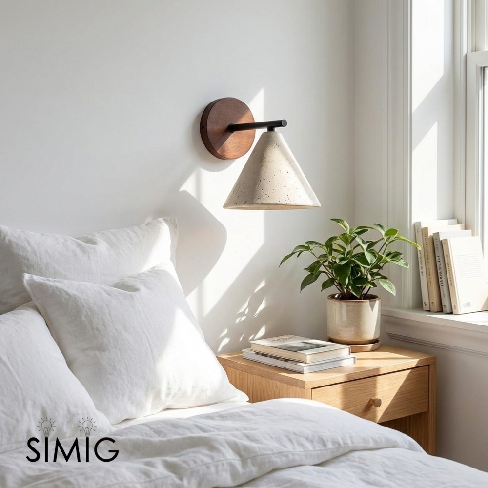 Textured Travertine Cone Wall Light - Minimalist Bedroom Sconce M56