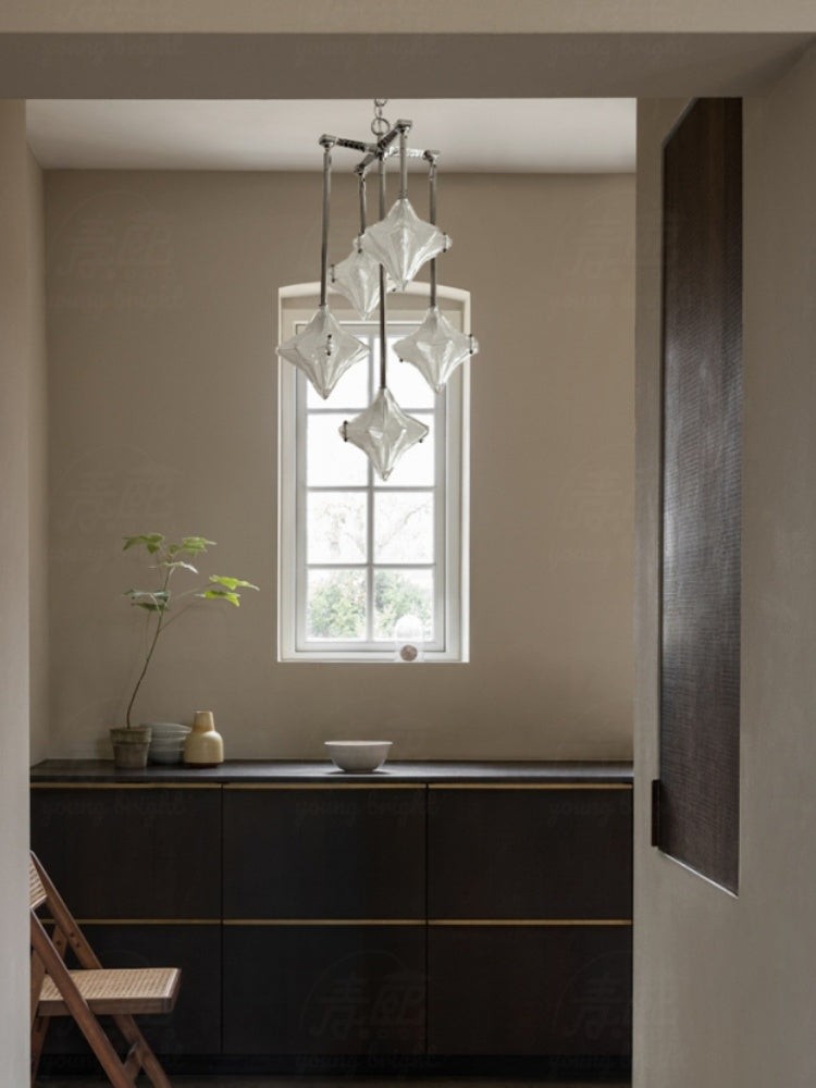 Art Deco Astris Star Chandelier - Frosted Glass Deco Fixture for Dining Room T433