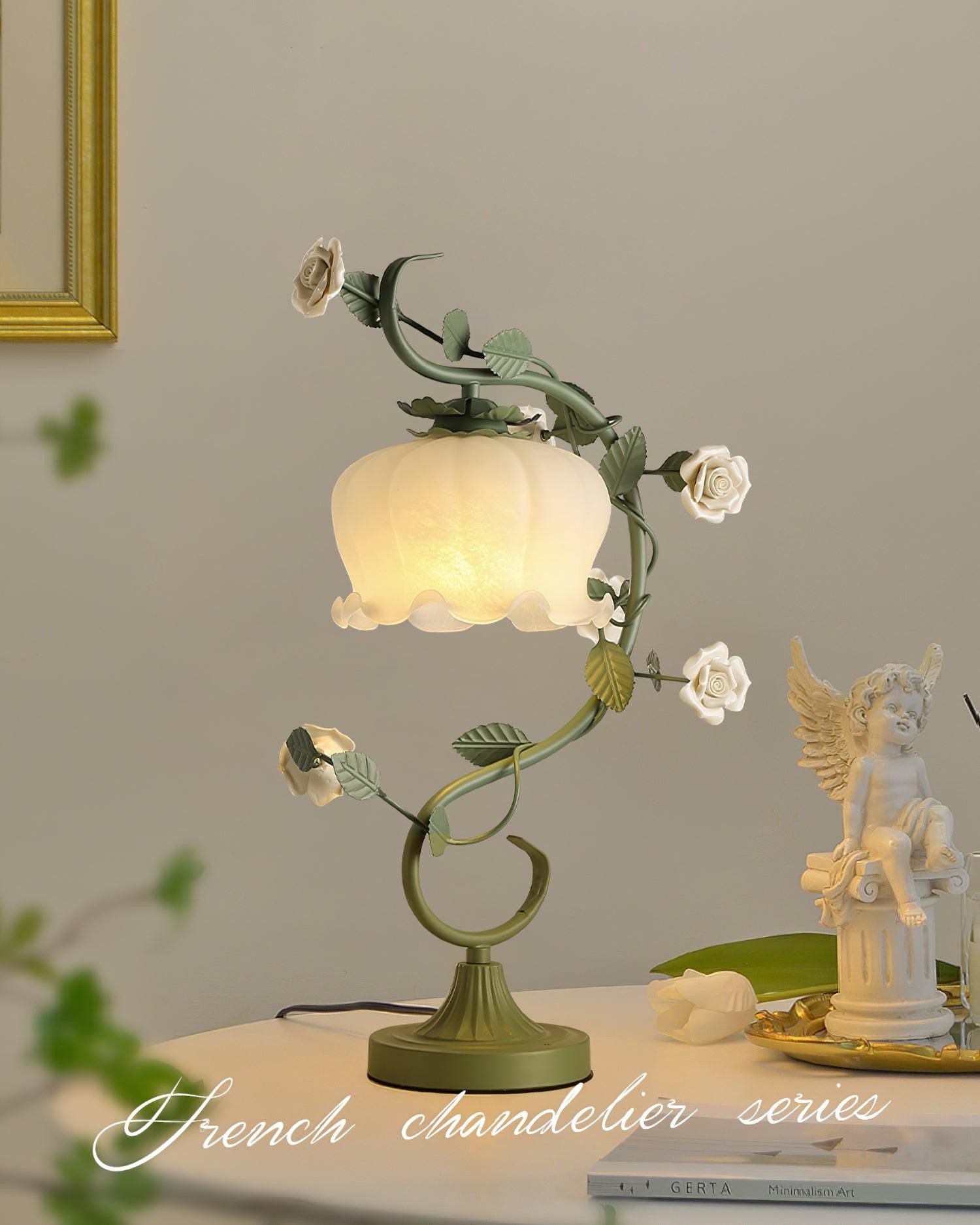 Green Pink White Rose Flower Table Lamp M107