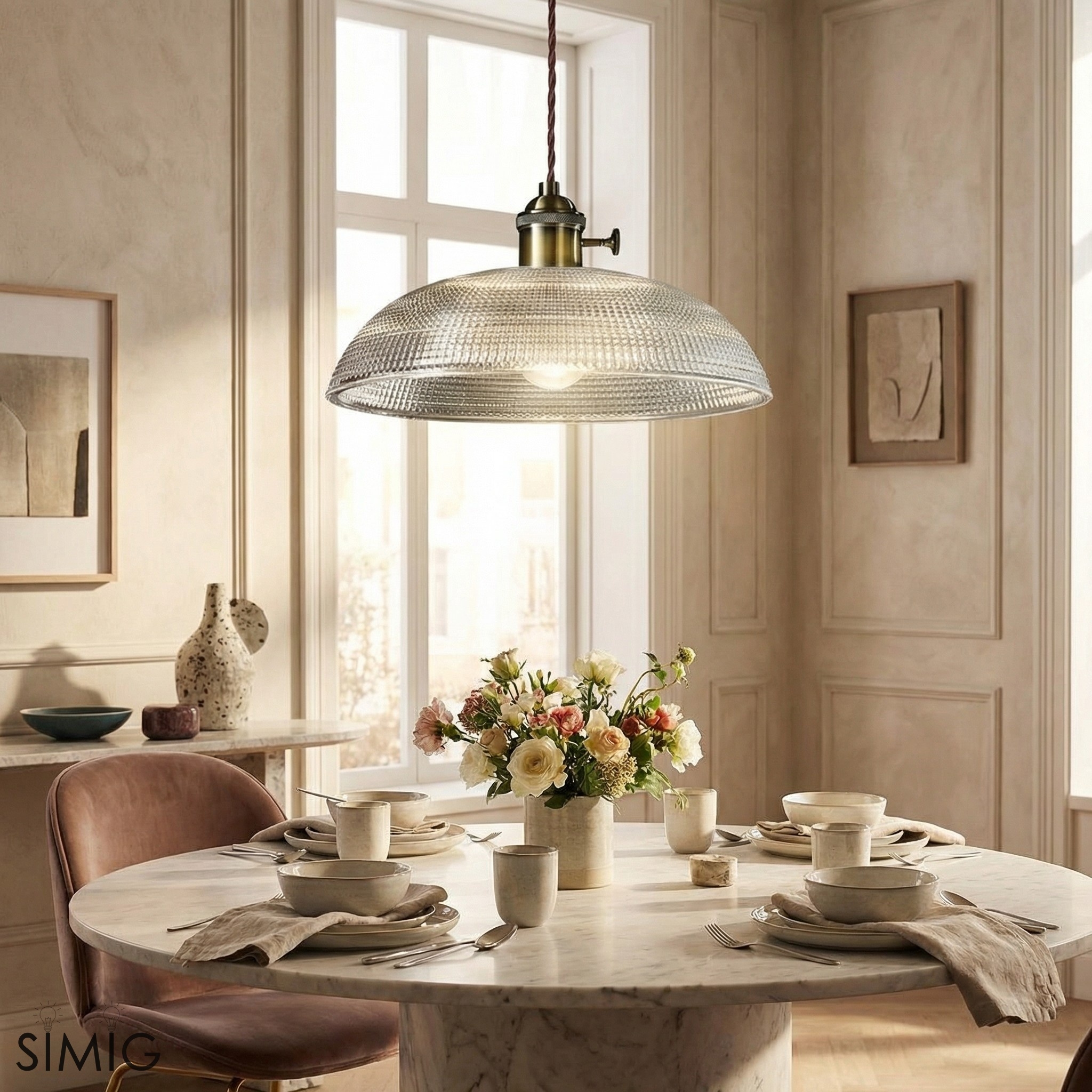 Ribbed Bowl Clear Glass Pendant Light - Classic Retro Dining Room Light S121