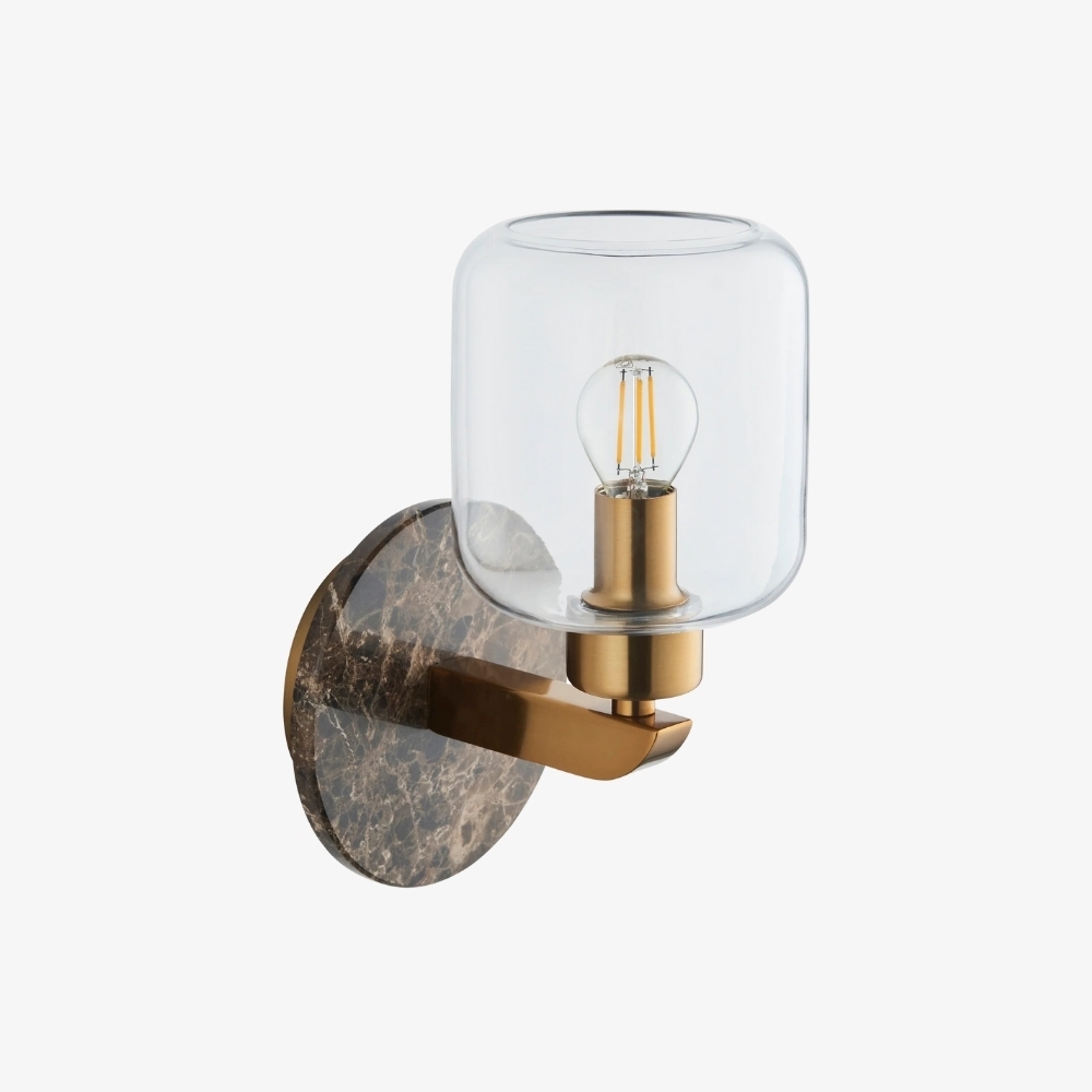 Korlisse Modern Marble Wall Light - Vintage Brass & Clear Glass Accent for Living Room and Hallway T950