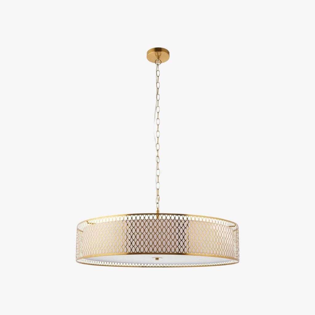 Liorin Geometric Pendant Lamp - Modern Fretwork Metal and Fabric Shade Pendant for Interiors T906