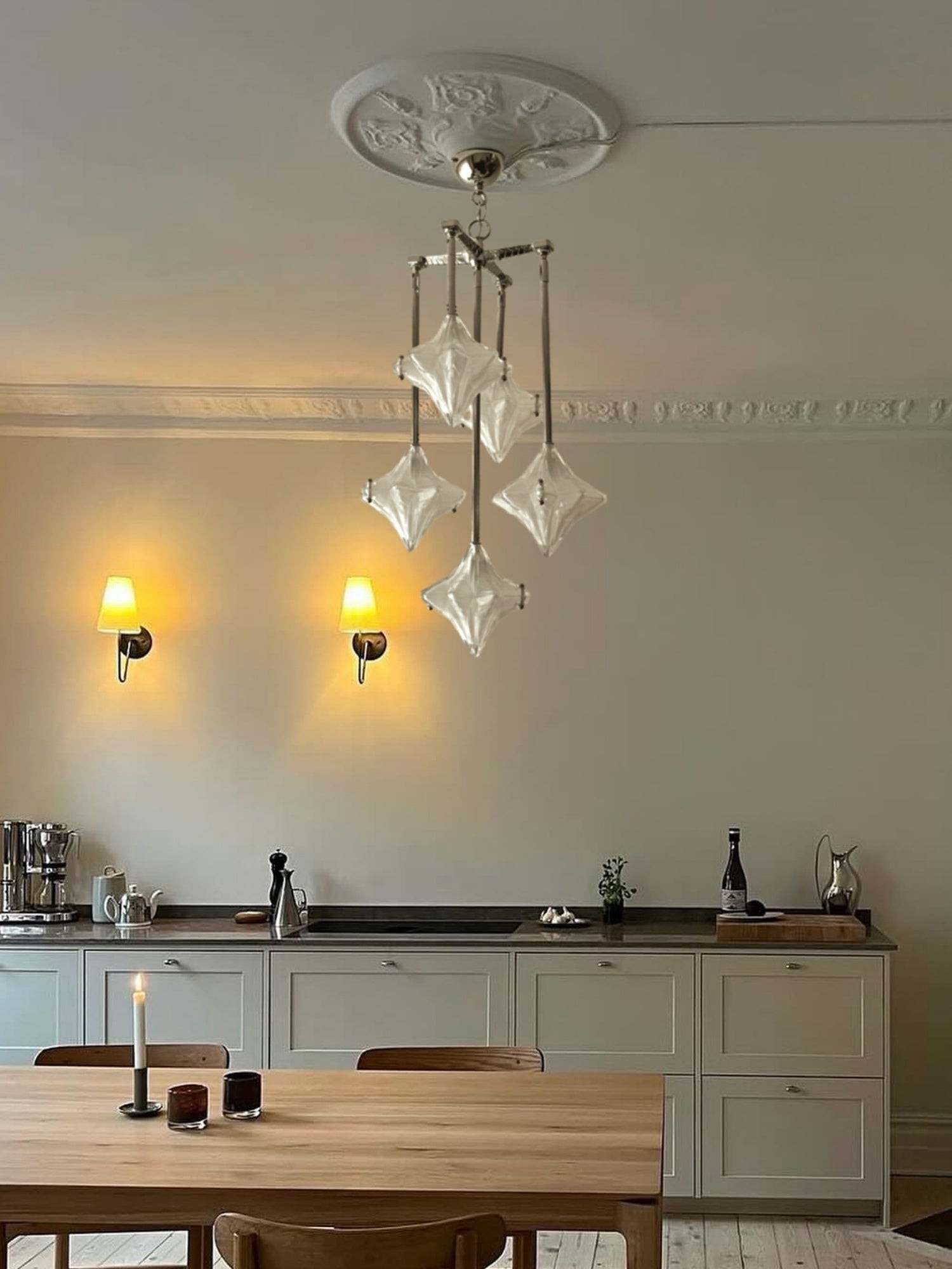 Art Deco Astris Star Chandelier - Frosted Glass Deco Fixture for Dining Room T433