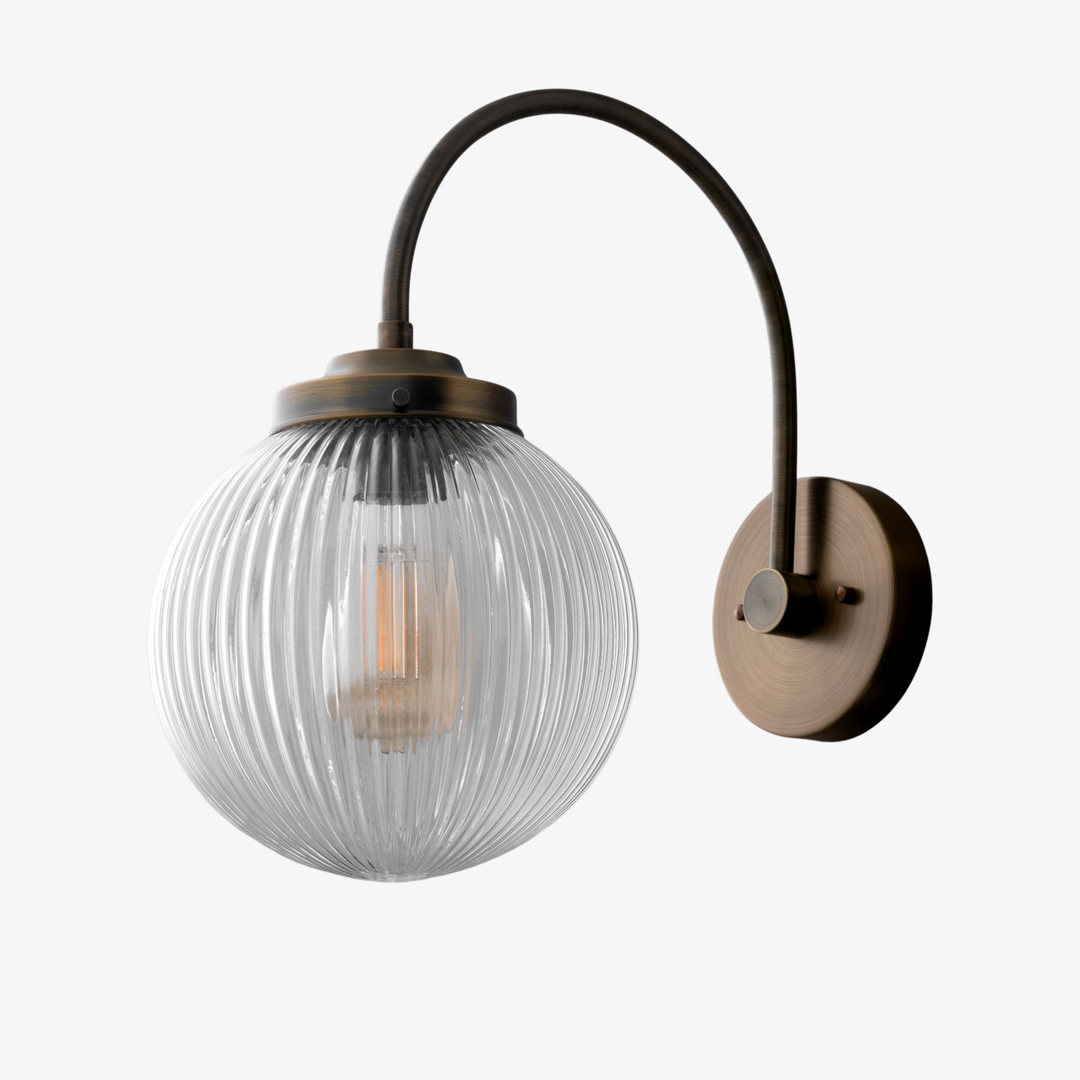 Glorica Glass Aged Brass Wall Sconce - Ribbed Glass Shade Industrial Style Lighting T410