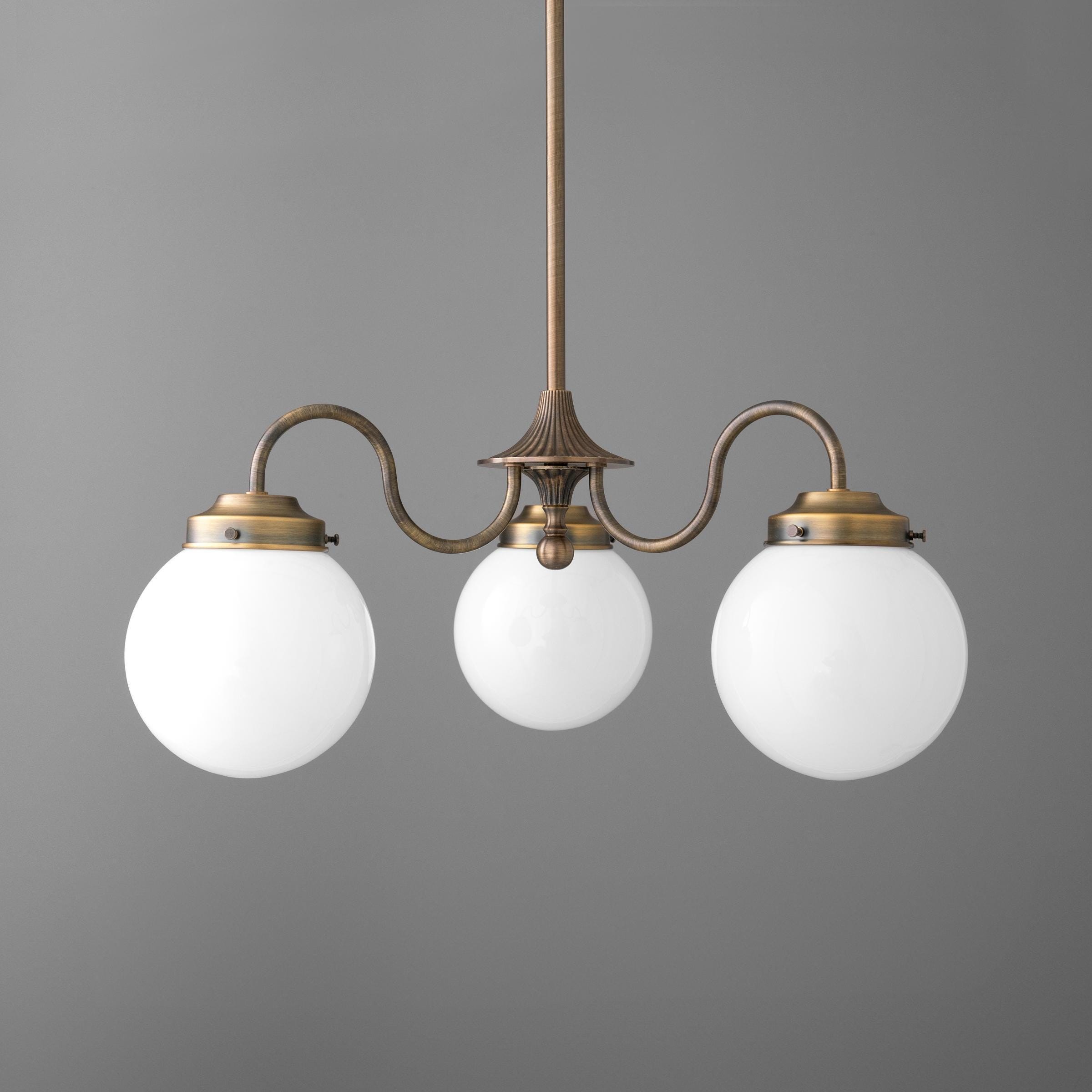 Glorica Glass Vintage Globe Chandelier - Brass 3-Light Frosted Glass Hanging Fixture T388