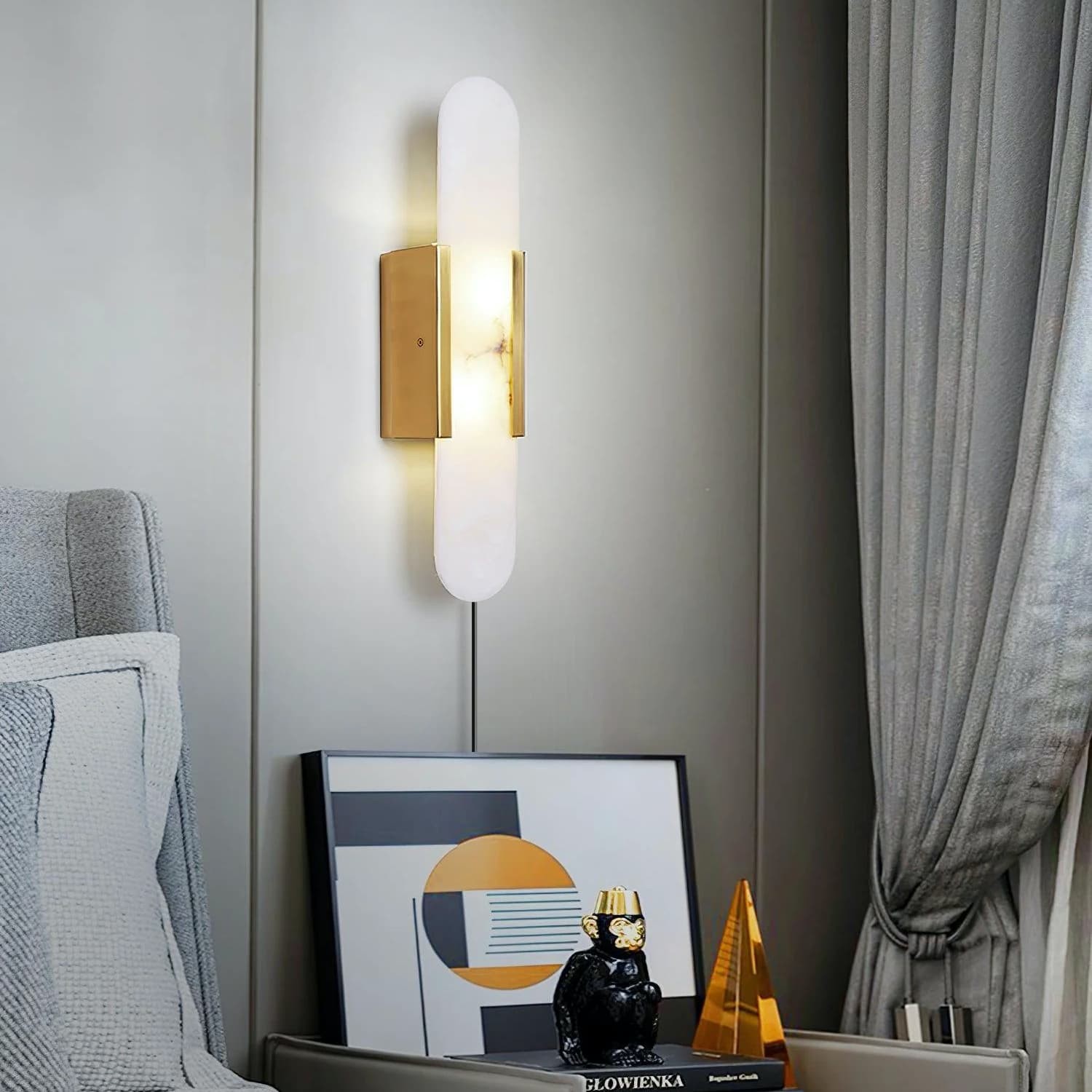 Alabaster Elongated Plug In Wall Lamp M135