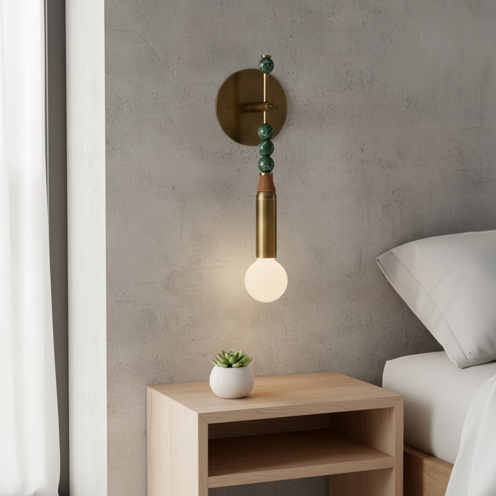 Dotmelle Contemporary Wall Lamp - Artistic Marble and Brass Wall Sconce for Bedroom or Entryway T1215
