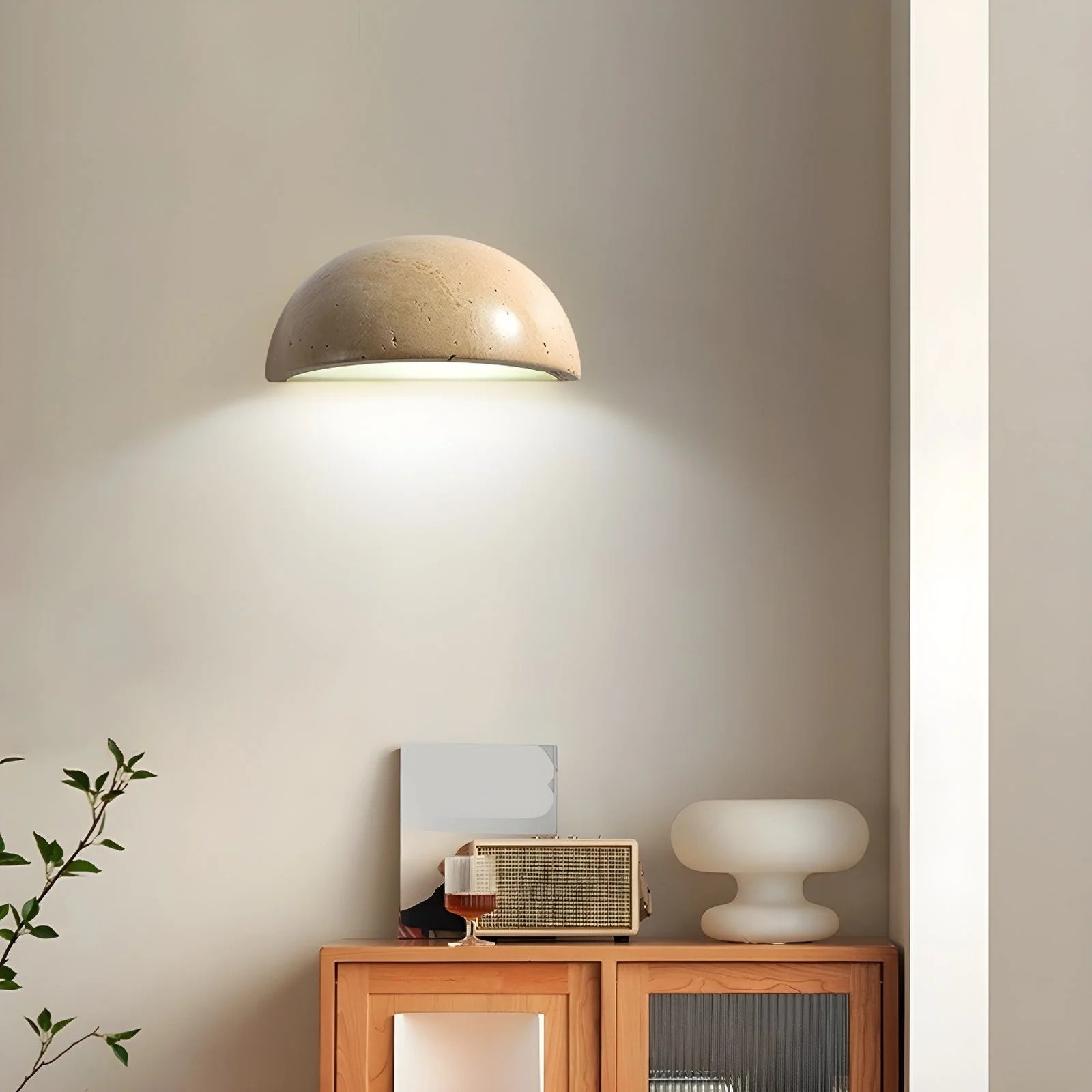 Dome Travertine Wall Sconce – Natural Stone Half Sphere Light S305