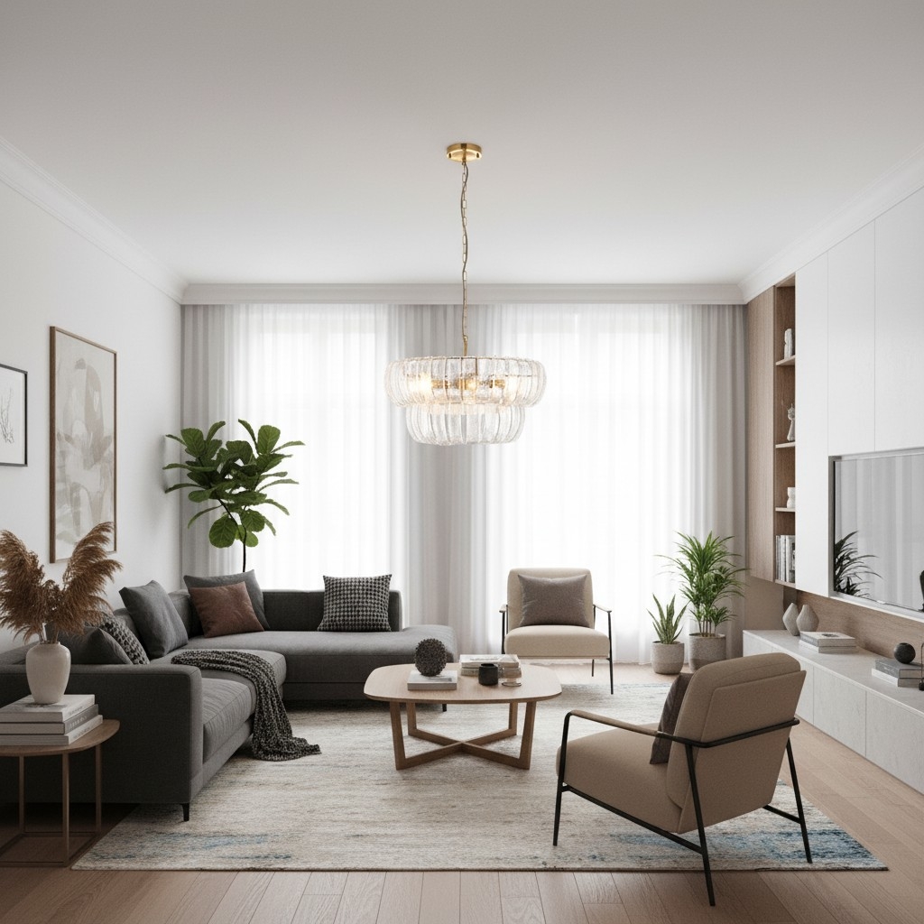 Solara 6-Light Tiered Pendant - Cascading Curved Glass and Metal-Frame for Dining & Entry T908