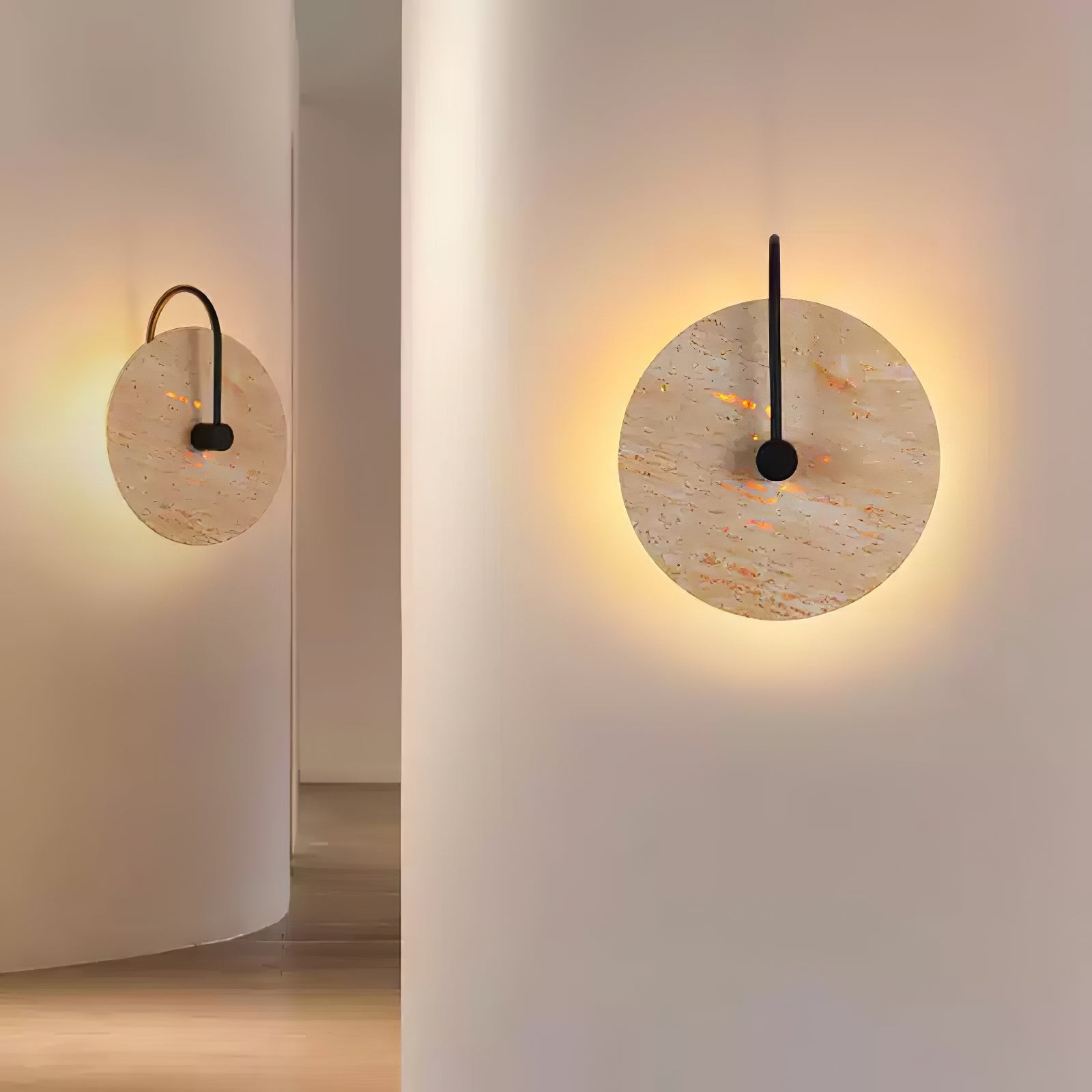Simple Clock-Shaped Travertine Wall Lamp M509