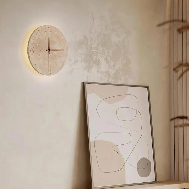 Modern Travertine Clock Wall Lamp – Creative LED Light S302