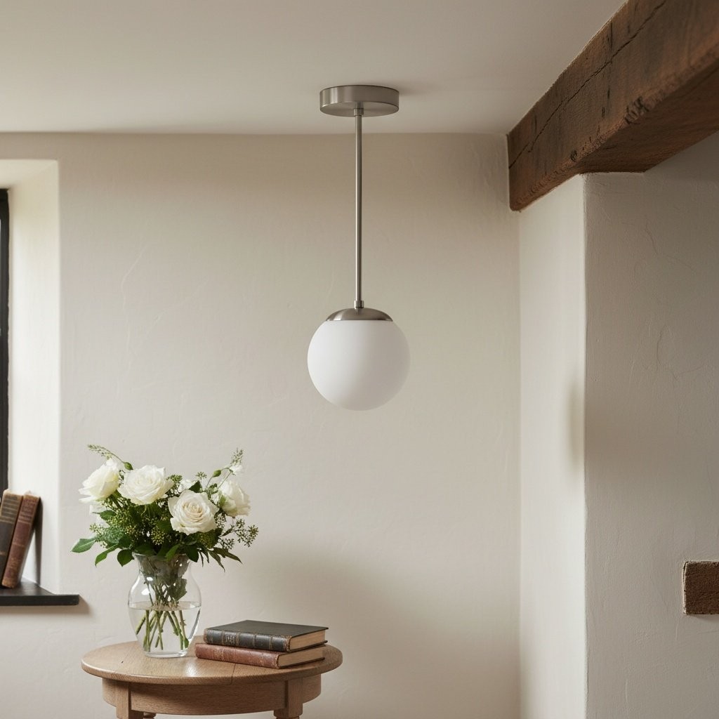 Glorica Glass White Globe Pendant Light - Mid Century Modern Glass Hanging Fixture T310