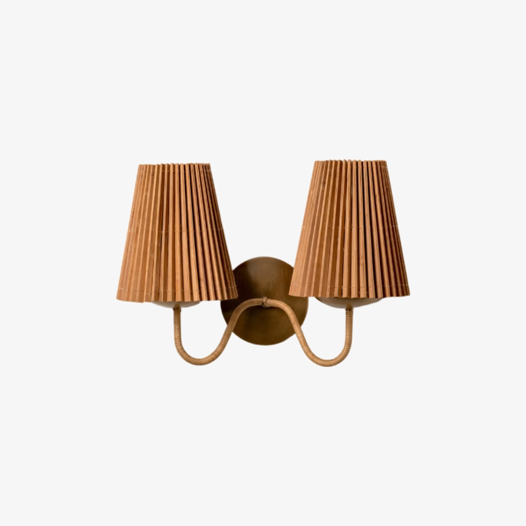 Zhoove Bamboo Wall Lamp - Pleated Natural Shade Design for Living Room or Bedroom T733