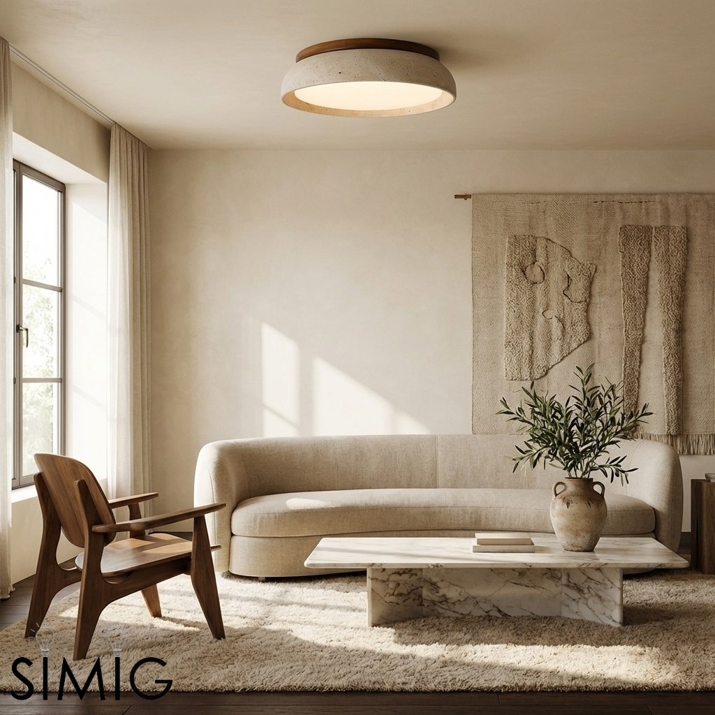 Wabi Sabi Travertine Round Ceiling Lamp - Light for Living Room S290