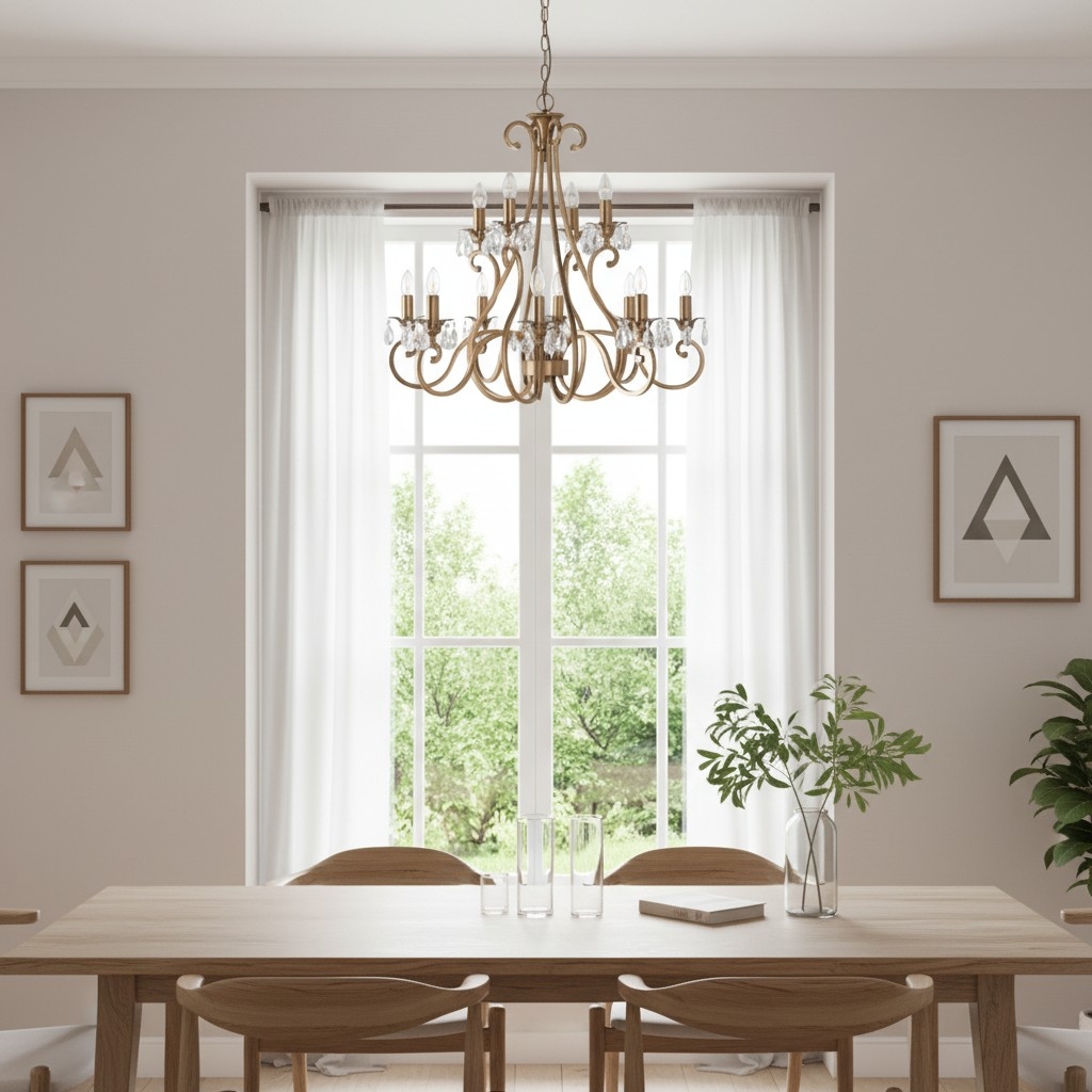 Talonis Crystal Chandelier - Traditional Candle-Style Brass and Nickel for Living Room and Dining Room T962
