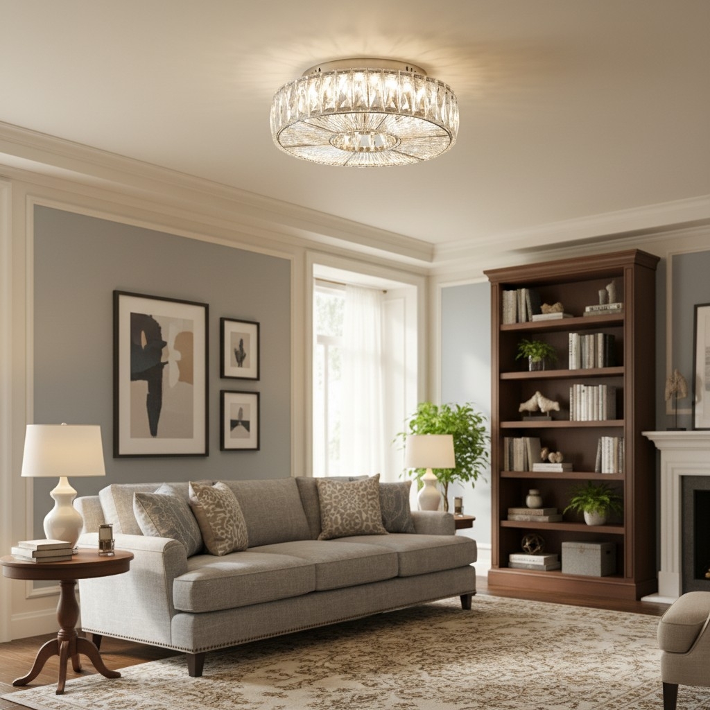 Clereon Elegant Round Flush Mount Ceiling Light – Modern Glass Design for Living Room T1096