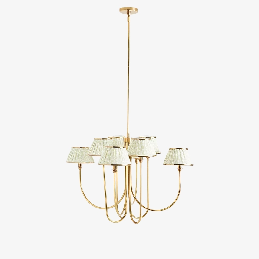 Ruchee Chandelier - Layered Fabric Shade Brass Ceiling Light for Dining or Living Spaces T710