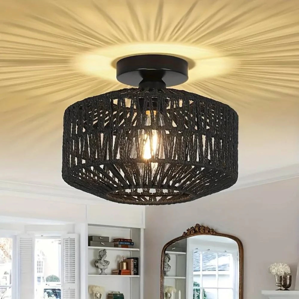 Woven Lantern Boho Radiance Rattan Ceiling Light T2070