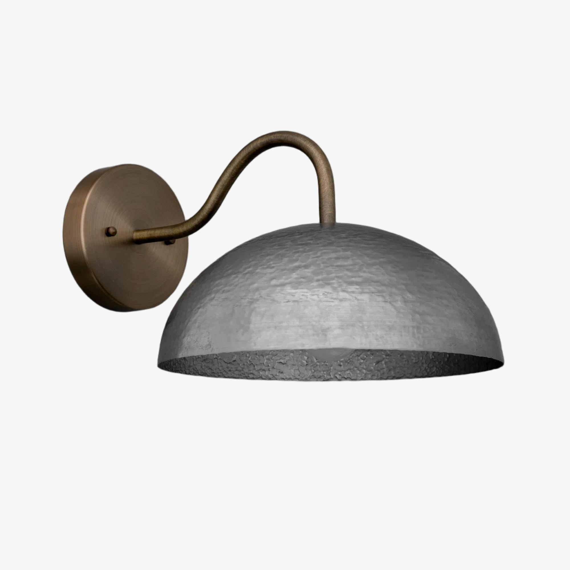 Curva Metal  Industrial Wall Sconce - Curved Brass Arm - Hammered Dome Light Fixture T408