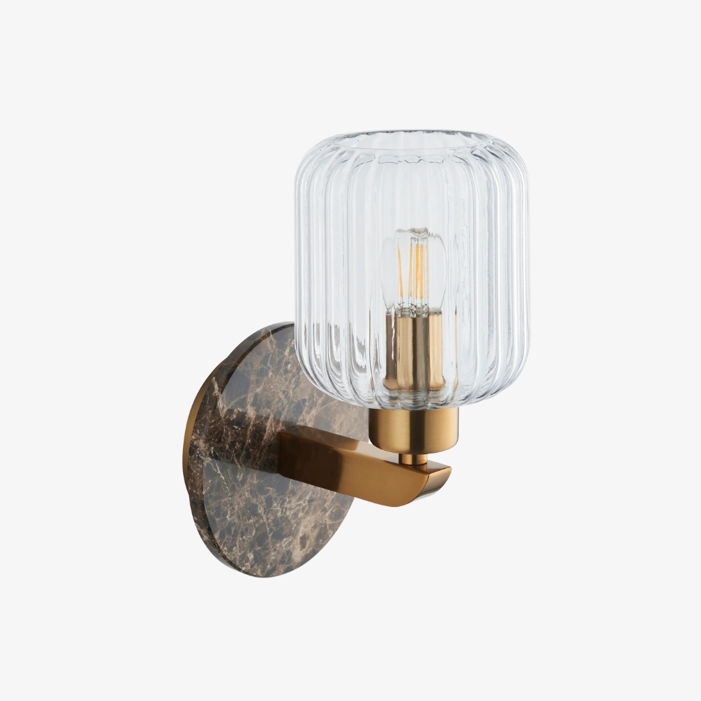 Korlisse Modern Marble Wall Light - Vintage Brass & Clear Glass Accent for Living Room and Hallway T950