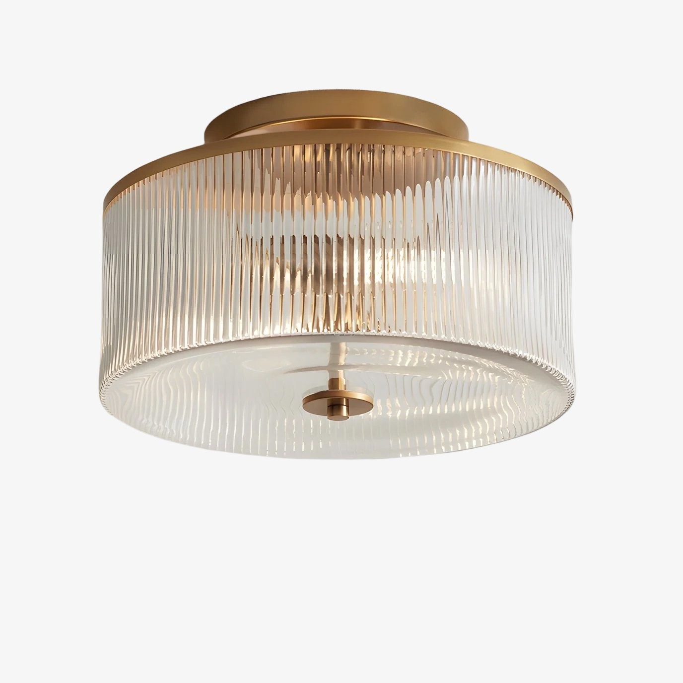 Drum Ribbed Glass Ceiling Lamp - Vintage Farmhouse Flush Mount T454