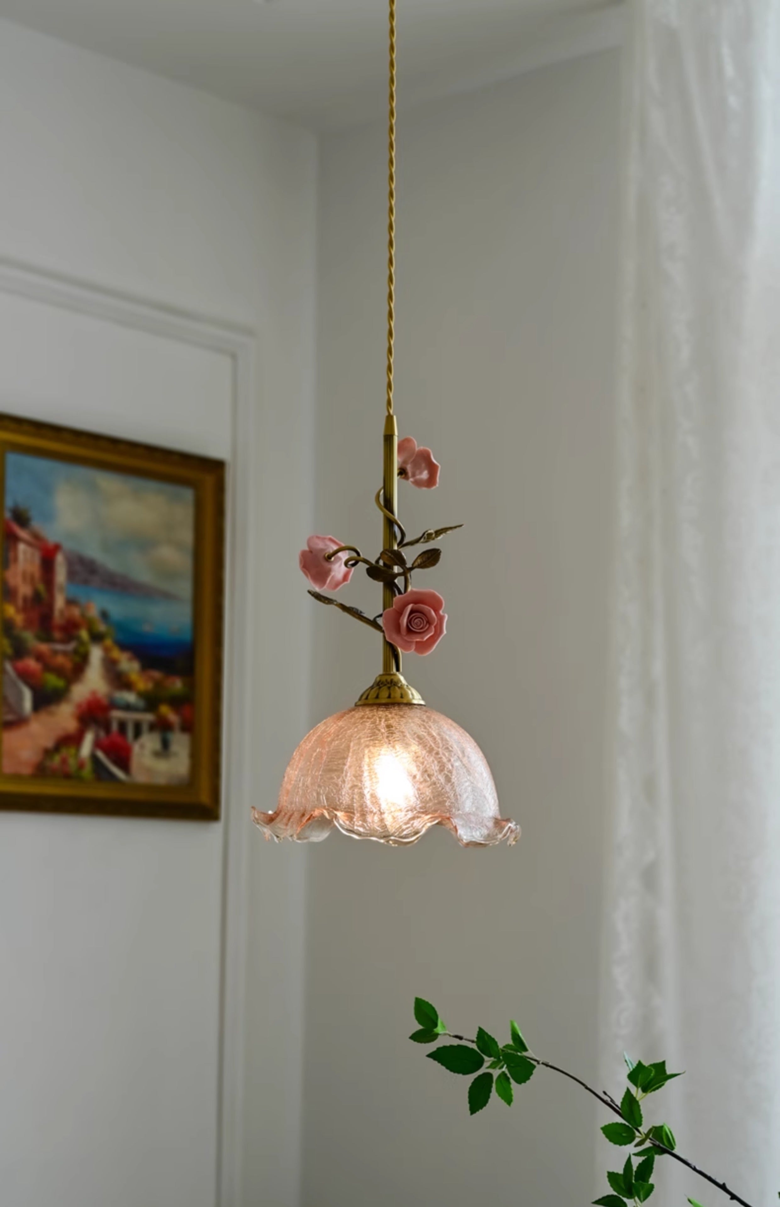 Lalique Rose Glass Pendant Lamp T1898