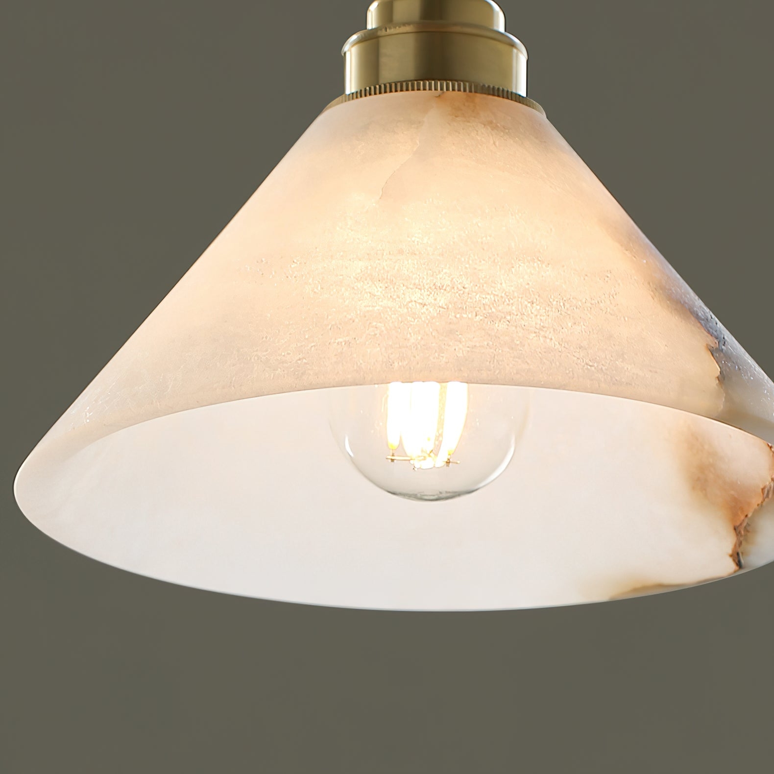 Conical Brass Alabaster Pendant Lamp T1649
