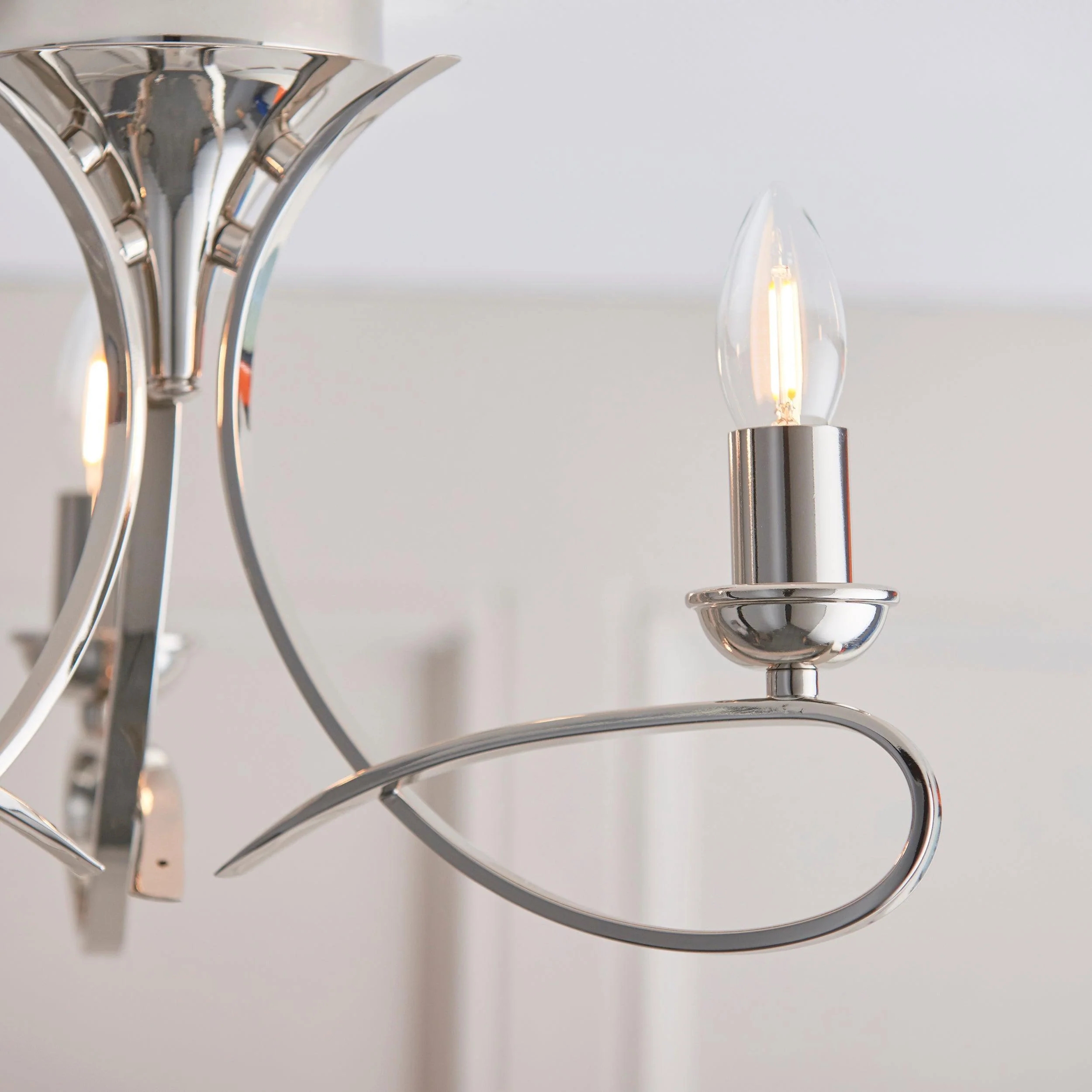 Foline 3-Light Ceiling Fixture with Sweeping Arms - Polished Nickel Semi-Flush for Dining or Entry T1028