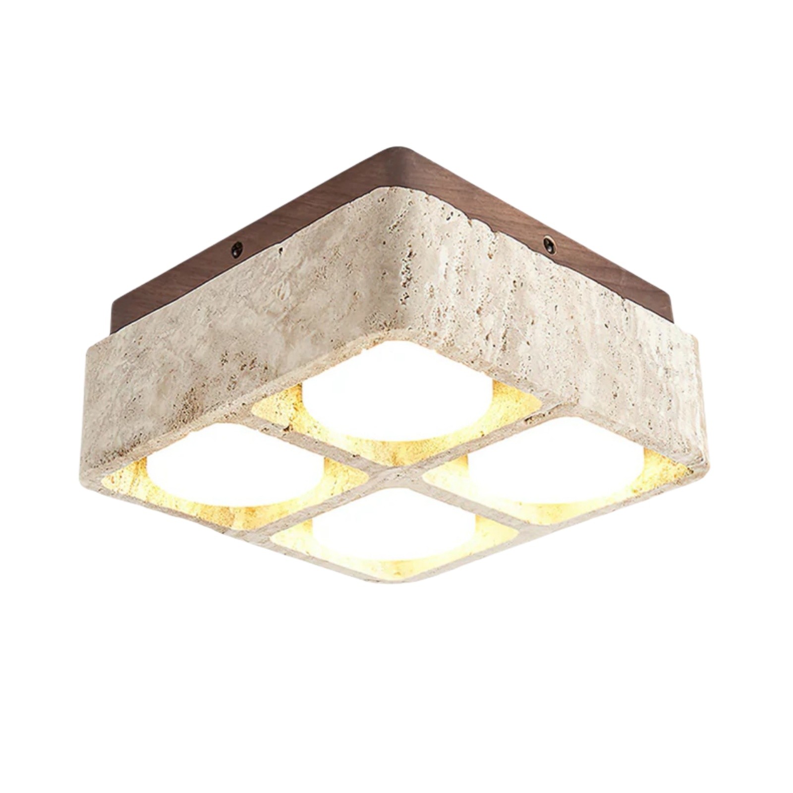 Natural Cube Design Travertine Ceiling Light With Wood Base S297