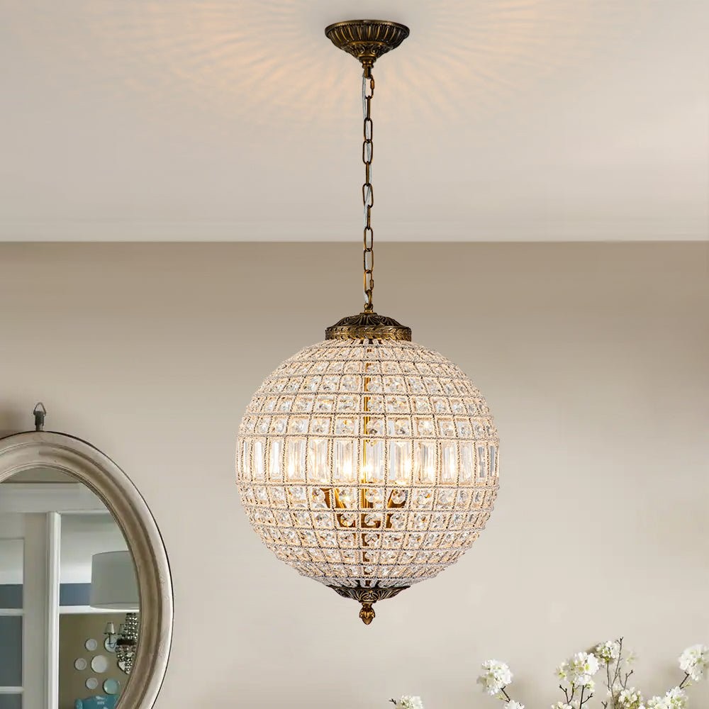 Vintage Luxe Brass Crystal Orb Chandelier G95