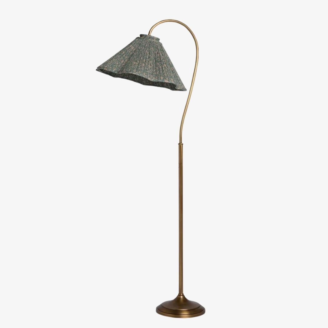 Veslin Elegant Floral Gooseneck Floor Lamp - Floral Linen Shade Lamp for Living Room T2206