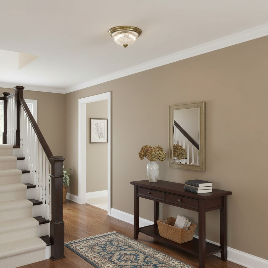 TF Vintora Modern Flush Ceiling Light - Ribbed Glass and Metal Trim for Kitchens or Hallways T1044