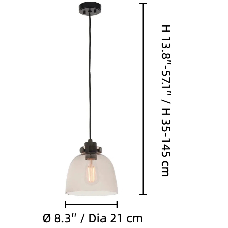Readium Tinted Glass Pendant Light - Minimalist Dome Shade Adjustable for Kitchen Island and Dining Room T879