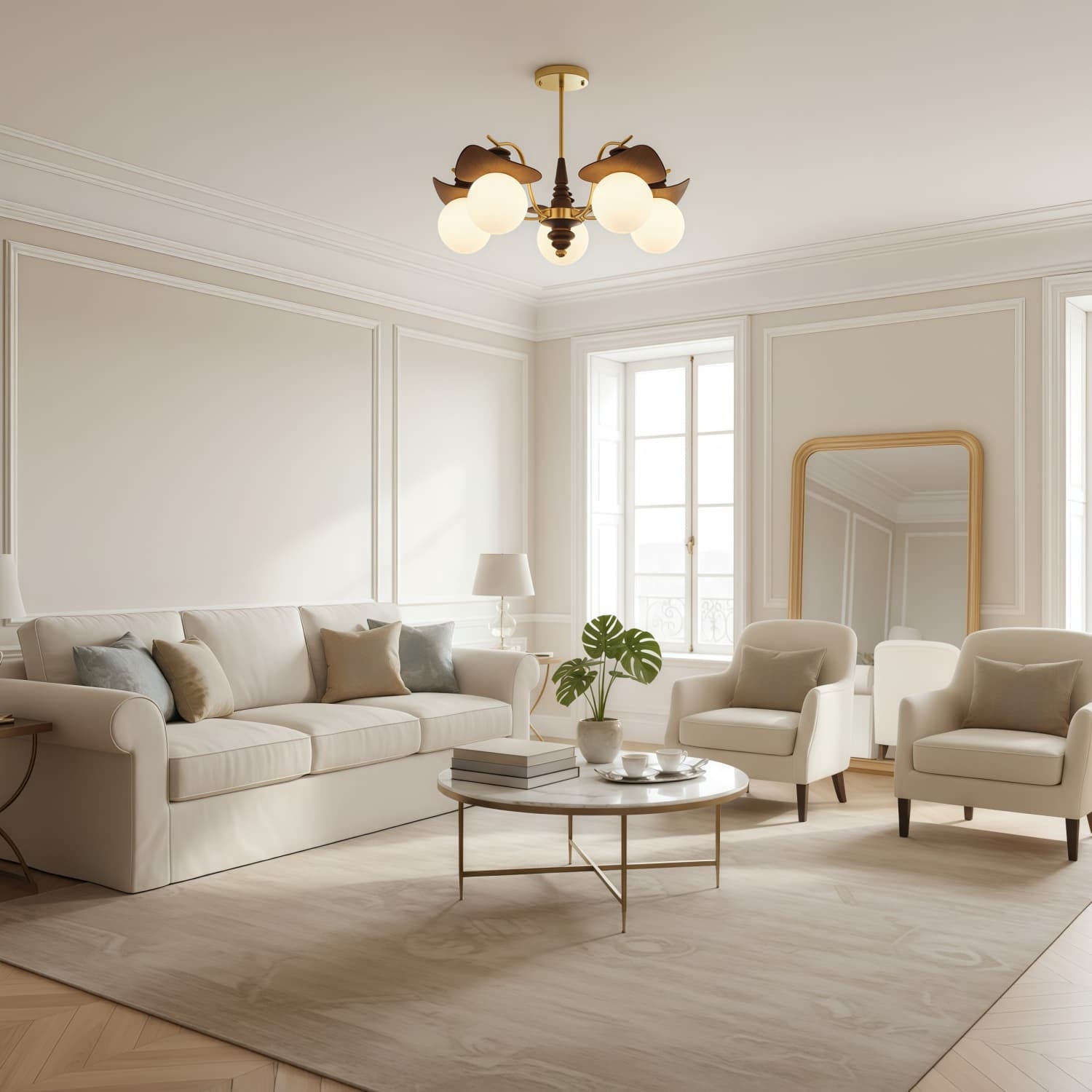 Solvane Multi Arm Chandelier with Glass Shades - Retro Decorative Lighting for Dining Room T1118