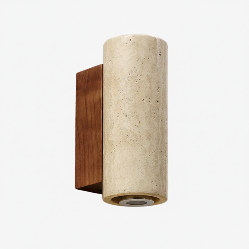 Slivara Natural Stone Backplate with Warm Amber Shade - Vintage Modern Slivara Wall Sconce T513