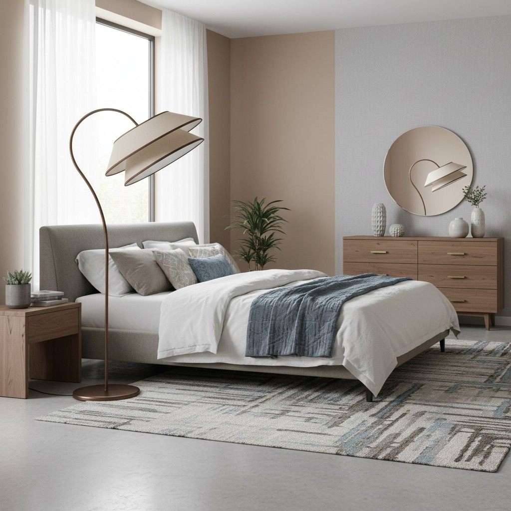 Tarivon Stacked Floor Lamp - Modern Antique Linen Shade for Bedroom & Living Room T705
