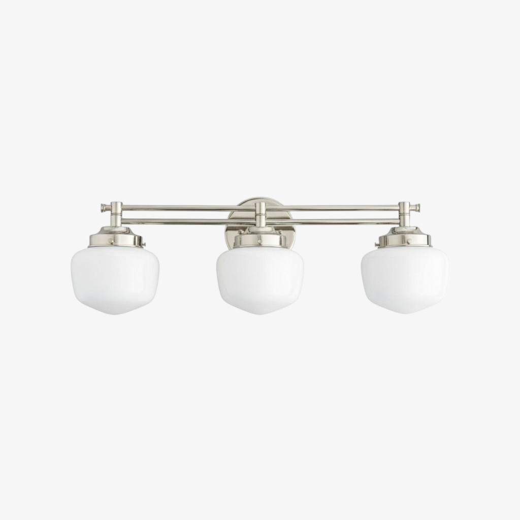 Opalume Glass Art Deco Vanity Light - Bathroom Wall Sconce with White Glass Shades T306