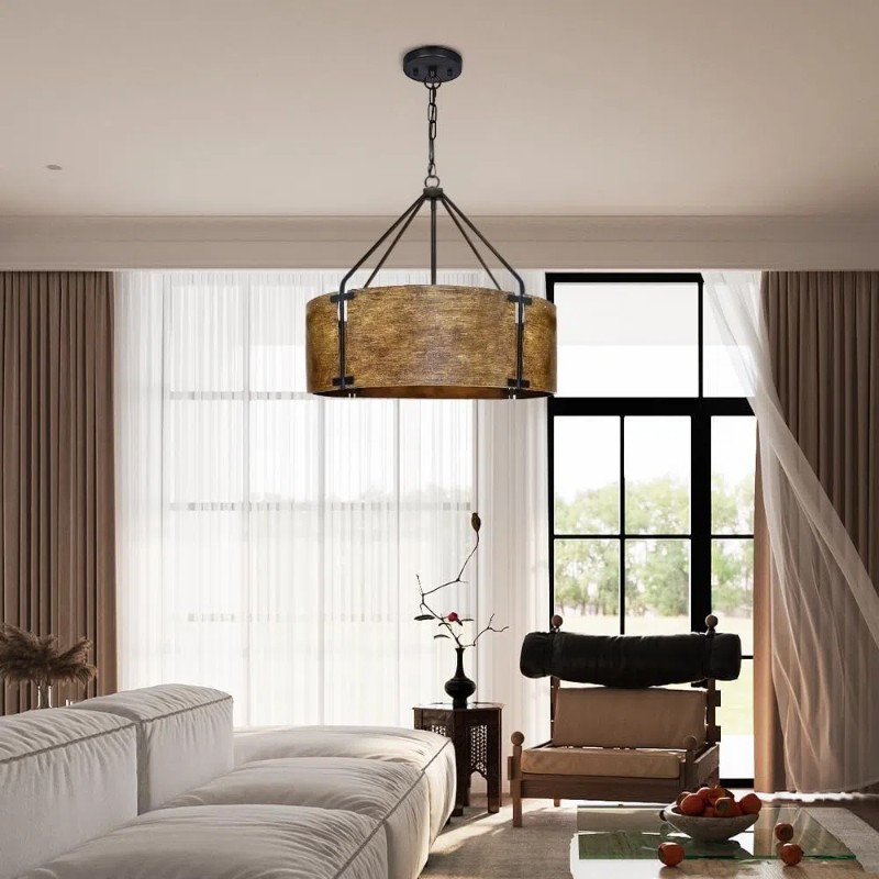 Vintage Brass Drum Pendant Lamp – Aged Metal & Warm Glow G94