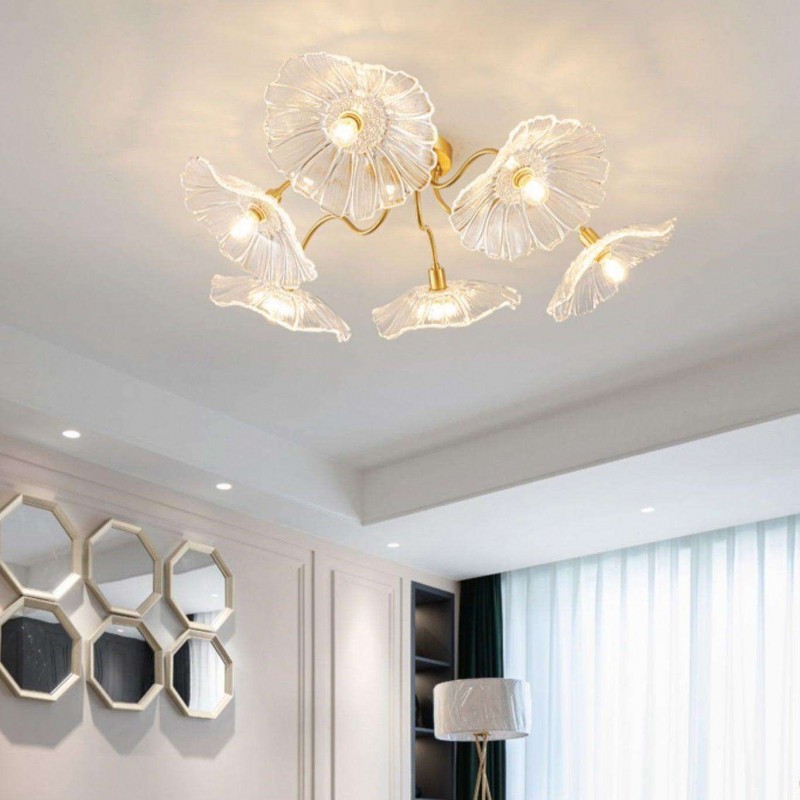 Lotus Leaf Glass Ceiling Lamp for Living Room