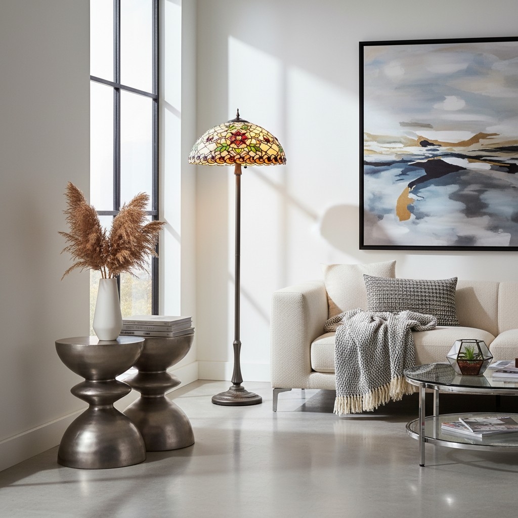 TF Angelique Style Floor Lamp - Handcrafted Glass Shade with Warm Ambience T921
