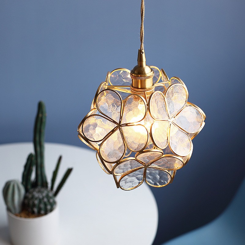 Nordic Brass Flower Petal Glass Pendant Light S10