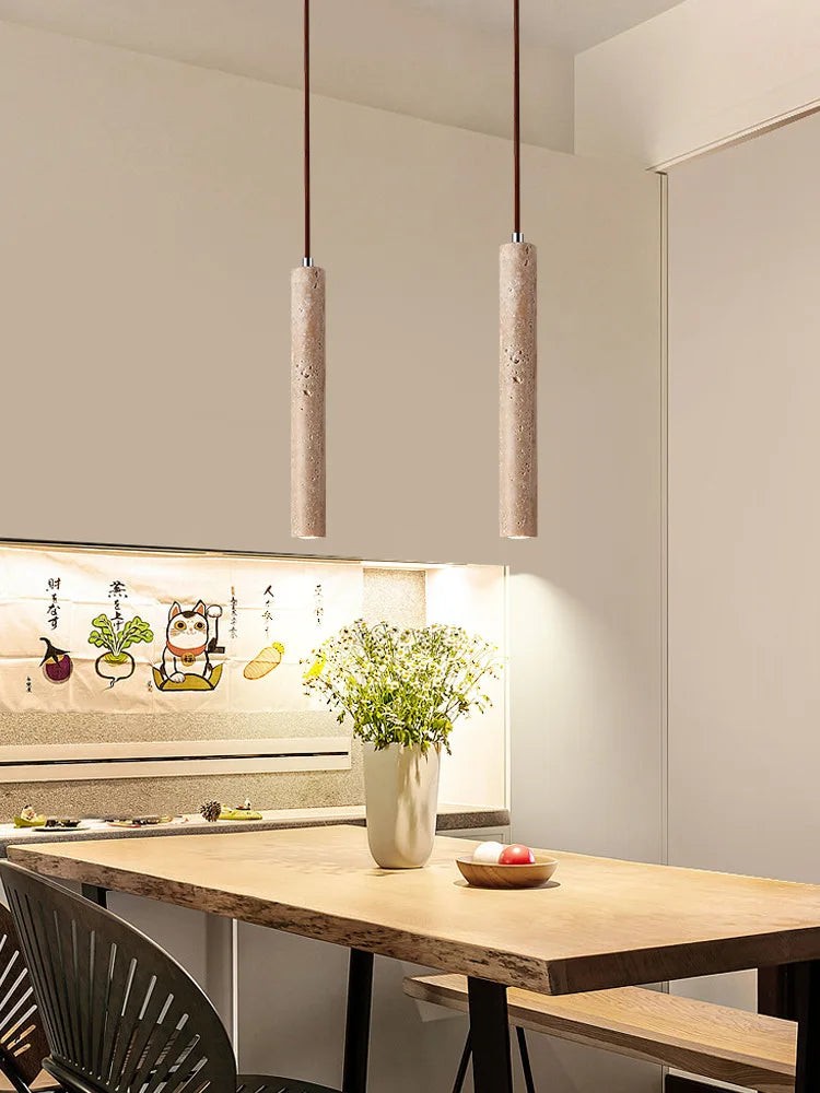 Japanese Wabi Sabi Yellow Travertine Cylinder 1-Light Pendant Light G33