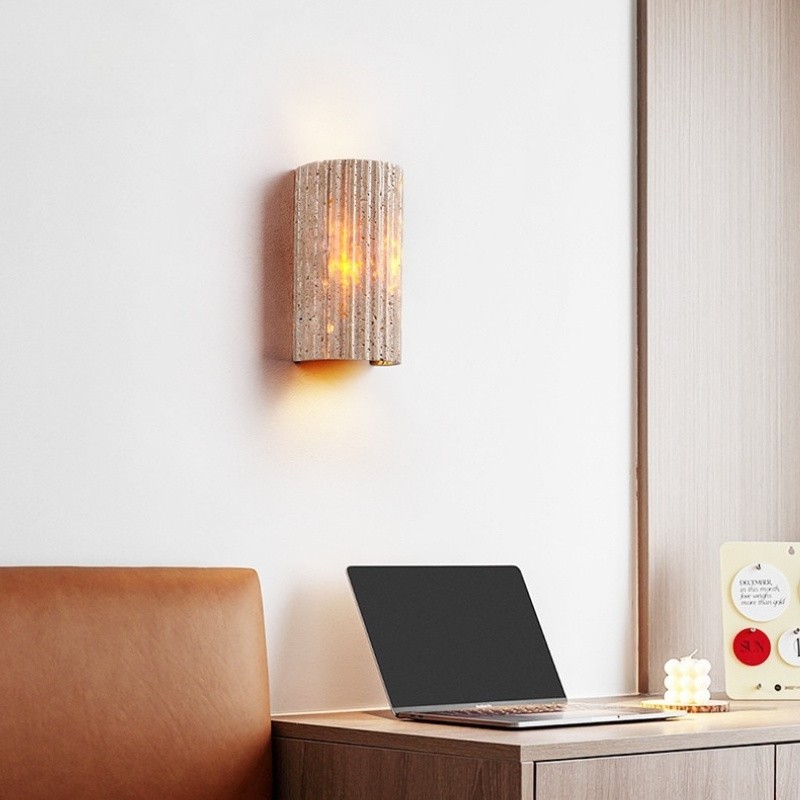 Half-Cylinder Travertine Wall Lamp – Modern Wabi-Sabi LED Light S304