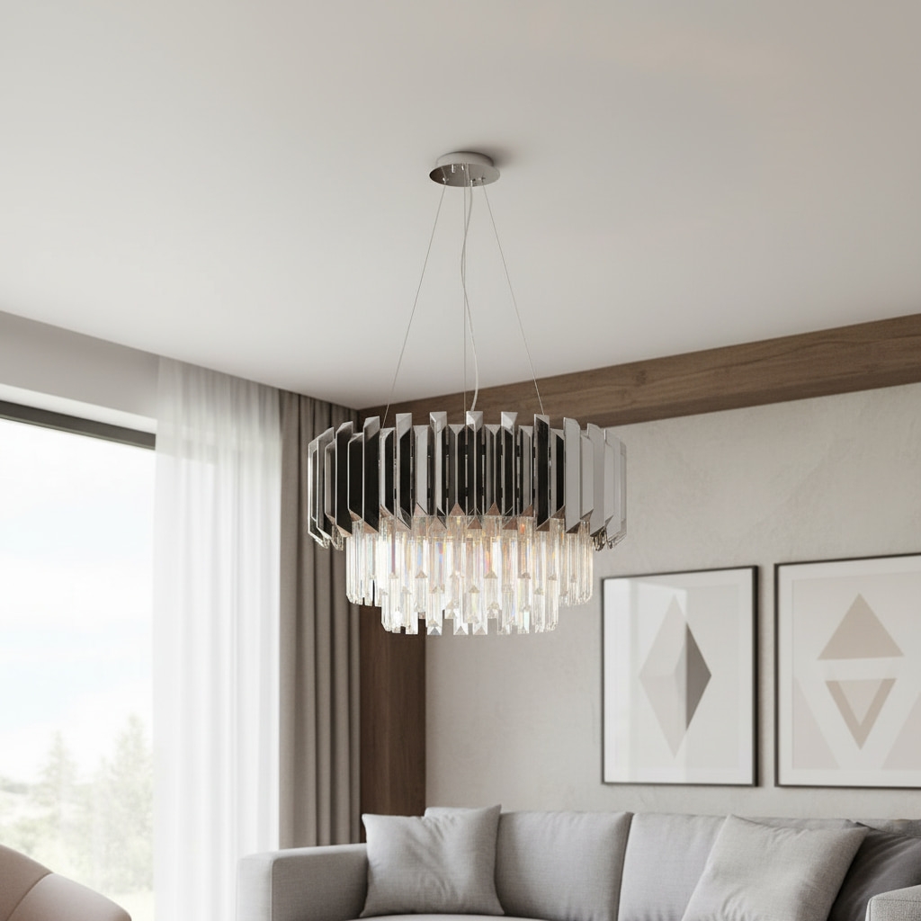 Virelia Contemporary Crystal Pendant Light - Layered Crystal Shade Ceiling Fixture for Dining or Living Room T836