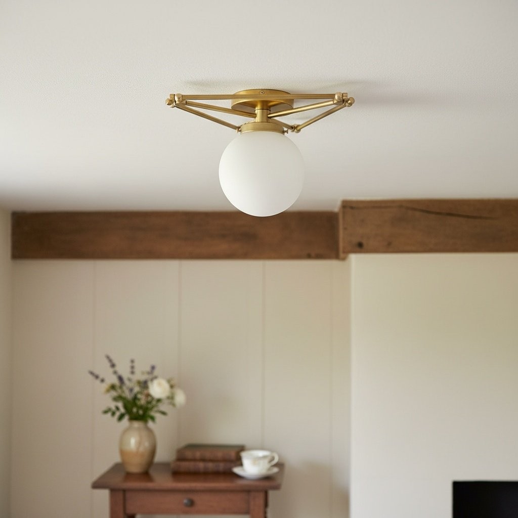 Glorica Glass Geometric Brass Ceiling Light - Hand-Blown Globe Design T363