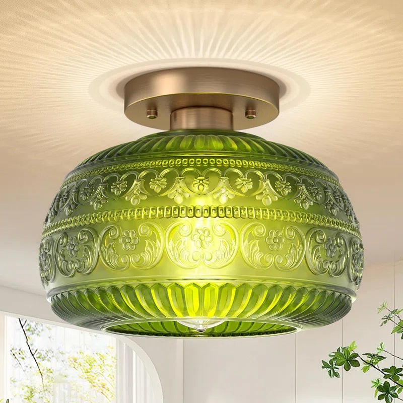 Flora Engraved Pattern Glass Semi Flush Mount Ceiling Light G25