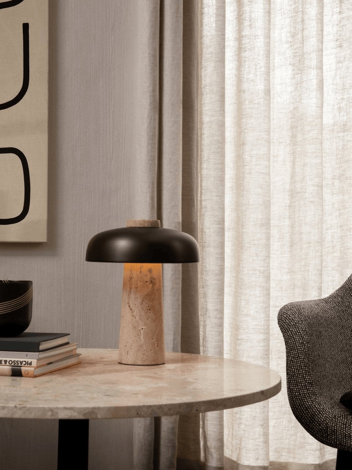 Mushroom Table Lamp - Modern Travertine for Bedroom M503